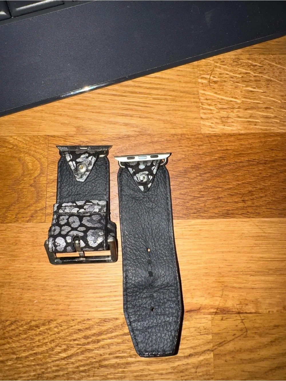 Black & Silver Leopard Leather Watch Band for women